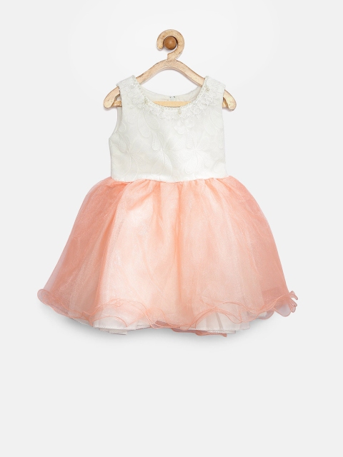 

Tiny Girl White & Orange Beaded Neck Net Fit & Flare Dress