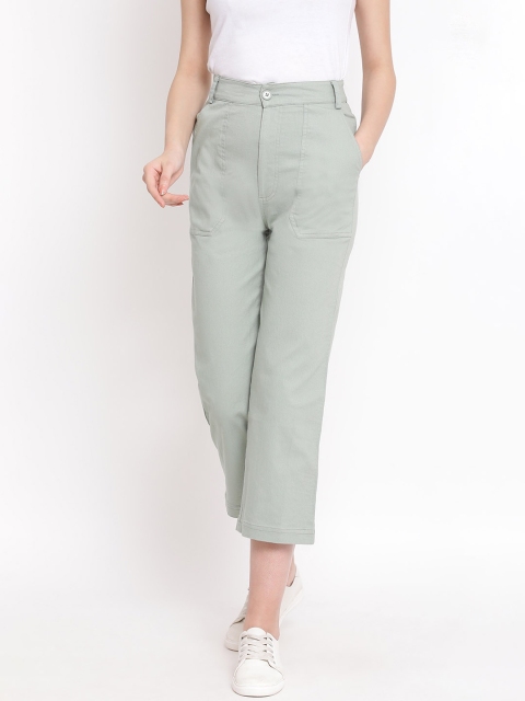 

Oxolloxo Women Green Solid Regular Trousers