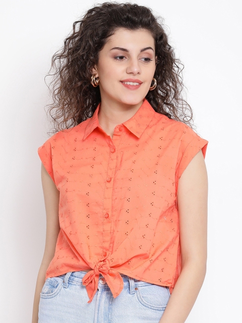 

Oxolloxo Women Orange Regular Fit Self Design Casual Shirt