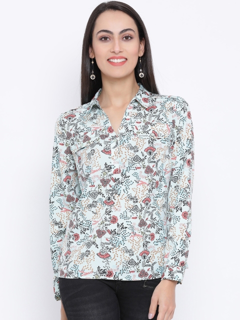 

Oxolloxo Women Blue Printed Shirt Style Top