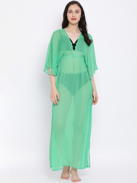 

Oxolloxo Women Beachwear Green Solid Cover-Up Dress