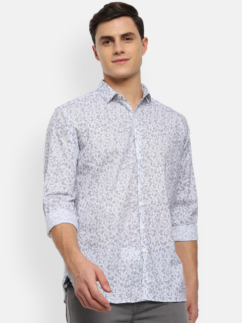 

V Dot Men White & Grey Slim Fit Floral Printed Casual Shirt