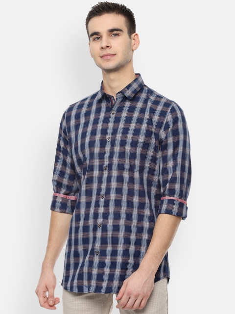 

Van Heusen Sport Men Navy Blue Slim Fit Checked Casual Shirt