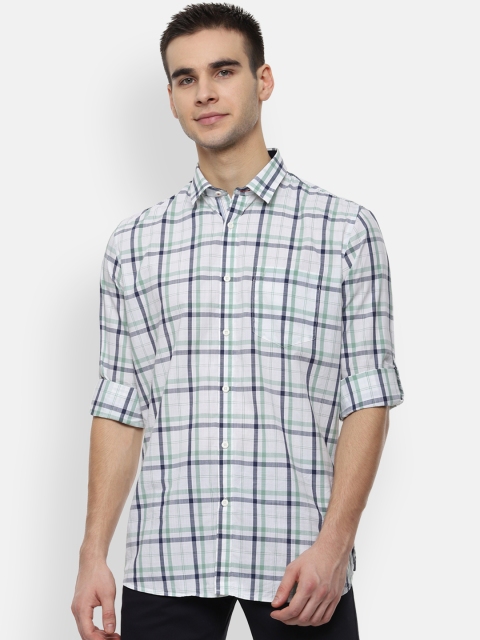 

Van Heusen Sport Men White & Navy Blue Slim Fit Checked Casual Shirt