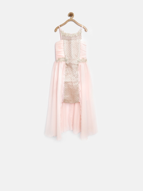 

Tiny Girl Peach-Coloured & Golden Embellished Layered Maxi Dress