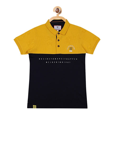 

Monte Carlo Boys Mustard Yellow & Black Colourblocked Polo Collar T-shirt
