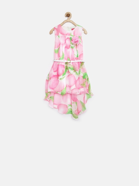 

Tiny Girl Pink Tropical Print High-Low Fit & Flare Dress