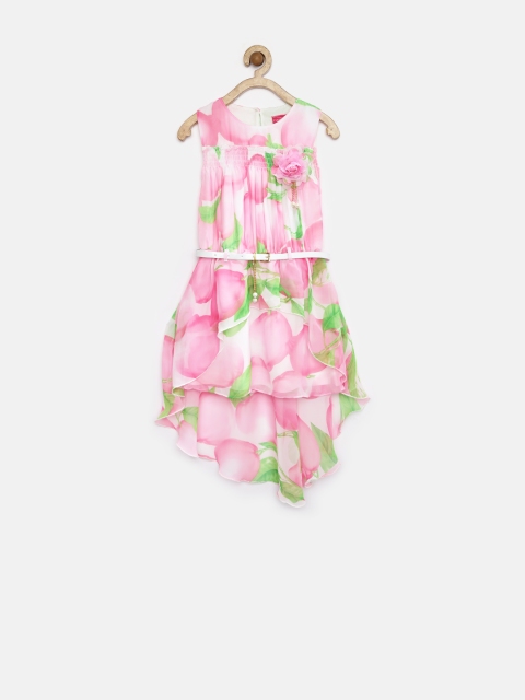 

Tiny Girl Pink Tropical Print High-Low Fit & Flare Dress