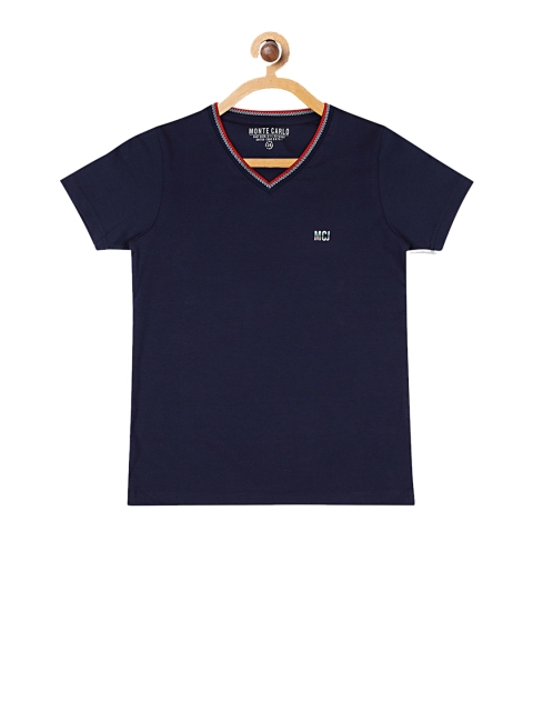 

Monte Carlo Boys Navy Blue Solid V-Neck T-shirt