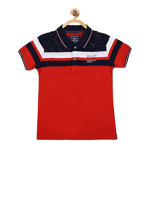 

Monte Carlo Boys Red & Navy Blue Striped Polo Collar T-shirt