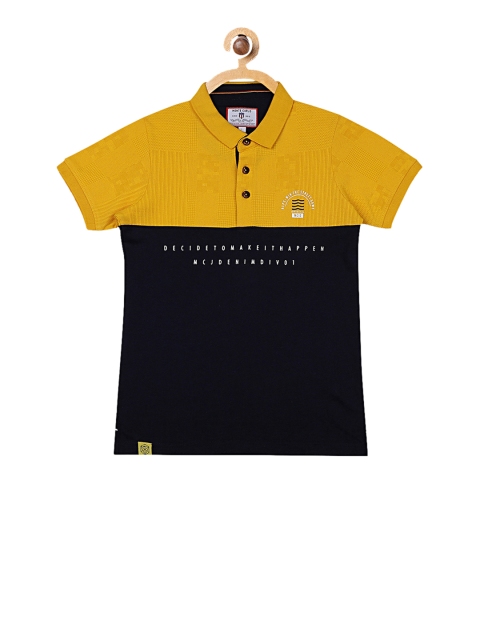 

Monte Carlo Boys Mustard Yellow & Black Colourblocked Polo Collar T-shirt