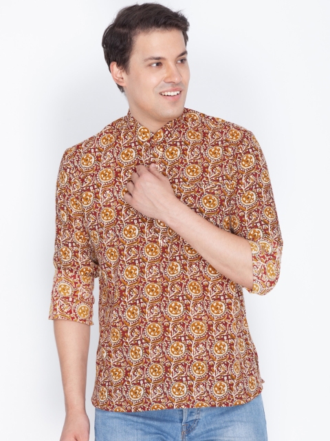 

VASTRAMAY Men Maroon & Orange Printed Straight Kurta