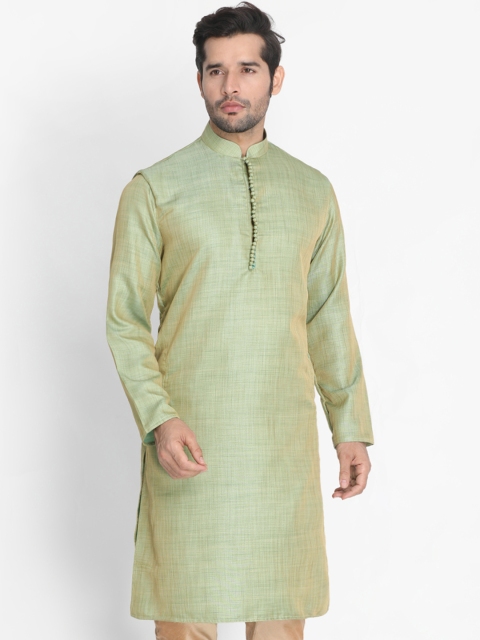

VASTRAMAY Men Green Solid Straight Kurta