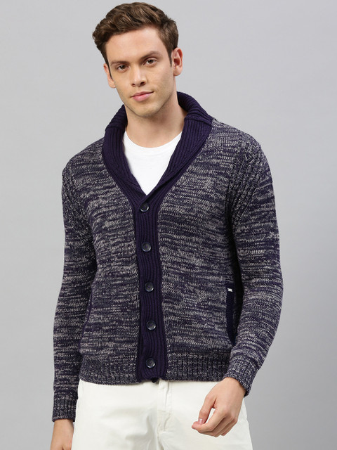 

RARE RABBIT Men Navy Blue Self Design Insulator Tailored Jacket