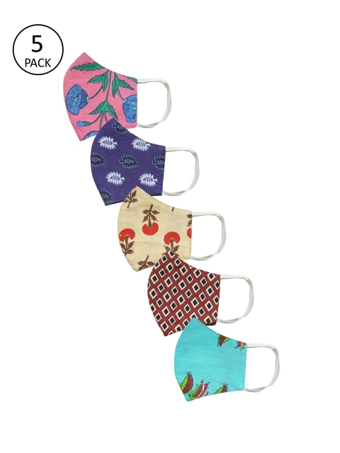 

MABISH by Sonal Jain Adults Pack of 5 Reusable 3-Layer Cloth Masks, Blue