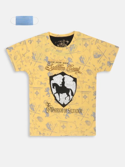 

Lil Tomatoes Boys Yellow Printed Round Neck T-shirt