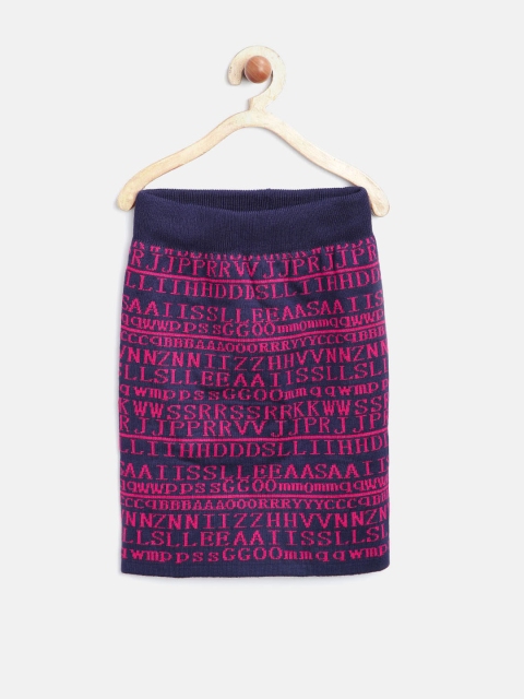 

Tiny Girl Navy & Pink Text Patterned Pencil Skirt, Navy blue