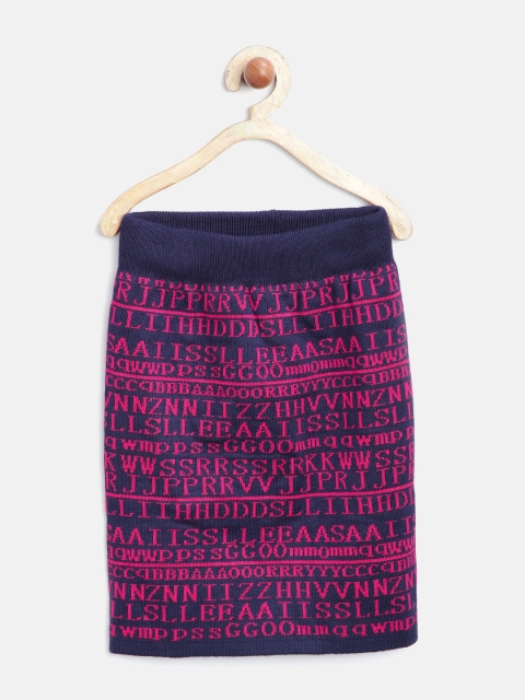 

Tiny Girl Navy & Pink Text Patterned Pencil Skirt, Navy blue