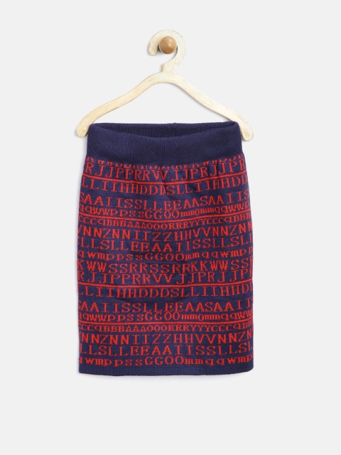 

Tiny Girl Navy & Red Text Patterned Pencil Skirt, Navy blue