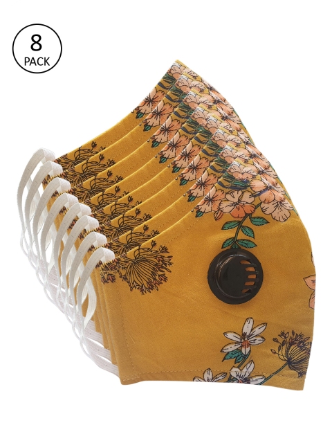 

JAINISH Unisex Pack of 8 Pcs Mustard Yellow 2-Ply Outdoor Mask With Filtration Valve