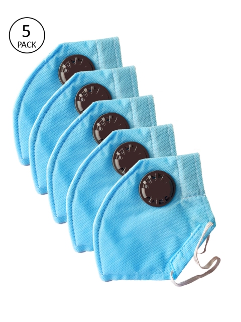 

JAINISH Unisex Pack of 5 Pcs Blue Solid 2-Ply Outdoor Mask With Filtration Valve