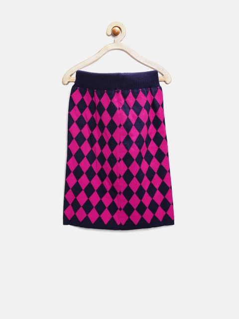 

Tiny Girl Navy & Pink Diagonal Checked Pencil Skirt, Navy blue
