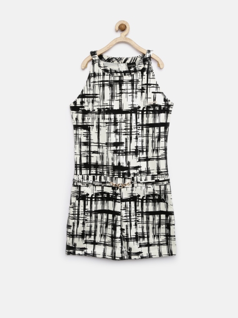 

Tiny Girl Off-White & Black Printed Belted Playsuit