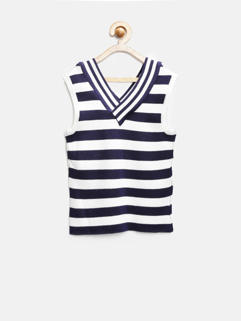 

Tiny Girl Navy & White Striped Top, Navy blue