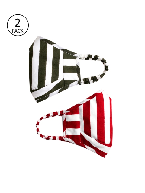 

DailyObjects Unisex White & Red Pack Of 2 Cabana Stripes 4-Ply Loop Mask