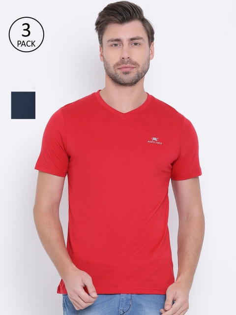 

Monte Carlo Men Red Solid V-Neck T-shirt