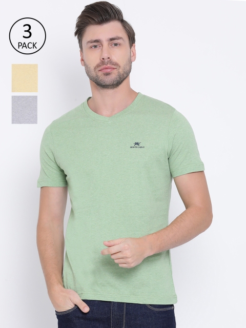 

Monte Carlo Men Pack of 3 Solid V-Neck T-shirts, Green