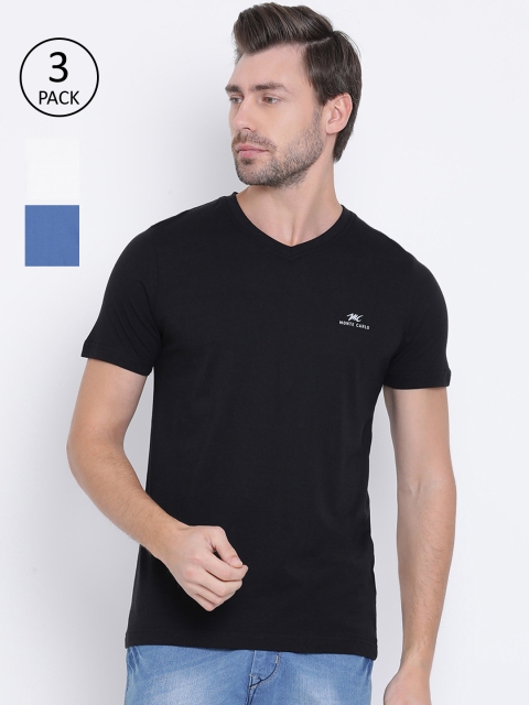

Monte Carlo Men Pack of 3 Solid V-Neck T-shirts, Blue