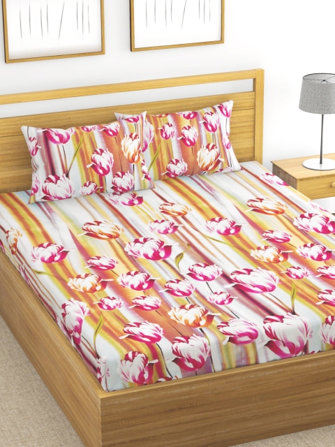 

URBAN SPACE Multicoloured Floral 200 TC Cotton 1 Queen Bedsheet with 2 Pillow Covers, Multi