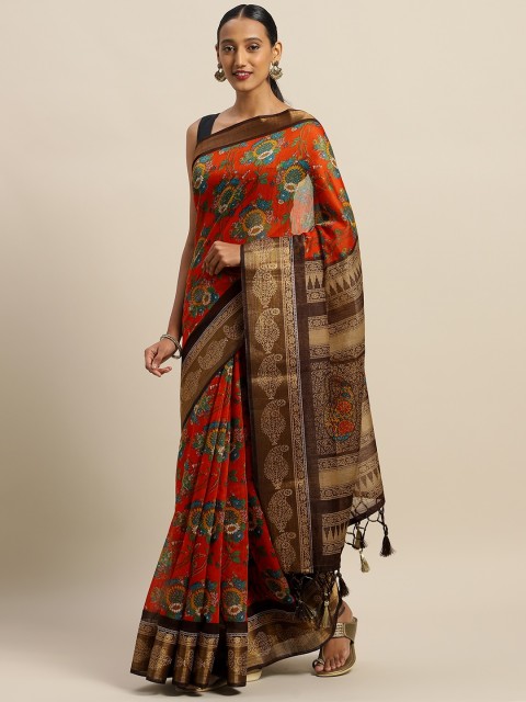 

Rajnandini Rust Orange & Brown Silk Cotton Printed Saree