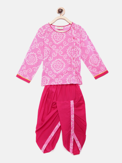 

BownBee Boys Pink & Red Bandhani Print Kurta with Dhoti Pants