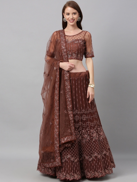 

panchhi Coffee Brown Embroidered Semi-Stitched Lehenga & Unstitched Blouse with Dupatta