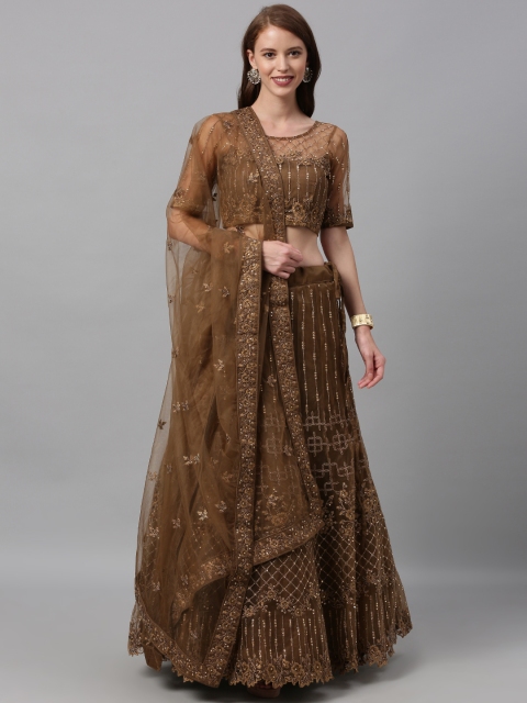 

panchhi Brown Embroidered Semi-Stitched Lehenga & Blouse with Dupatta