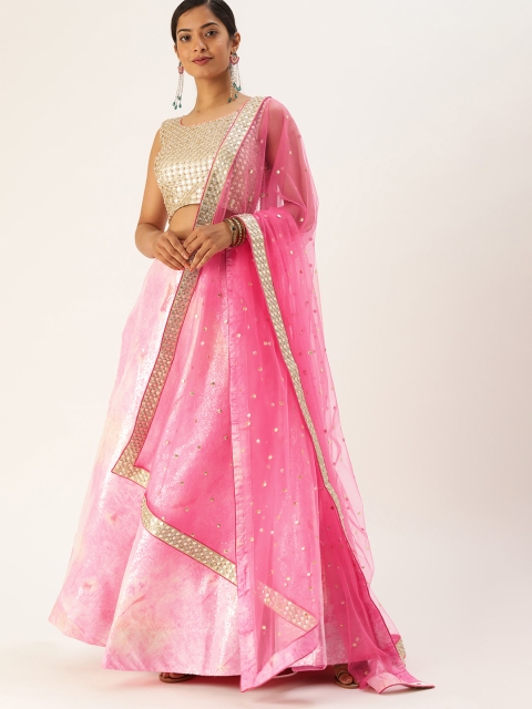 

panchhi Pink & Golden Semi-Stitched Lehenga & Unstitched Blouse with Dupatta