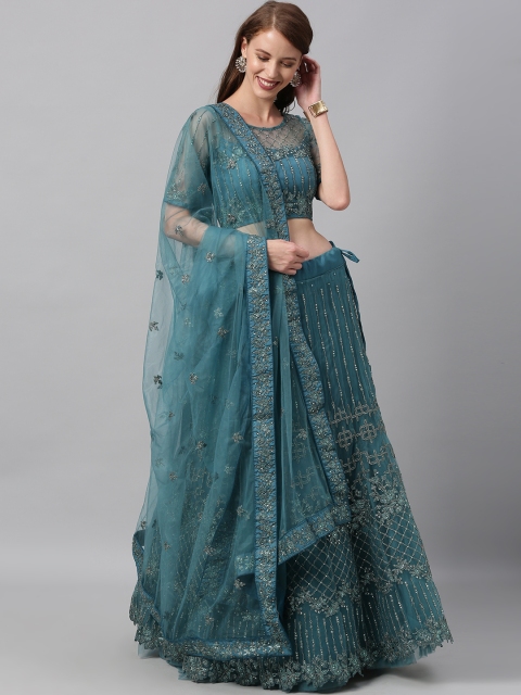 

panchhi Teal Blue & Green Embroidered Semi-Stitched Lehenga & Blouse with Dupatta