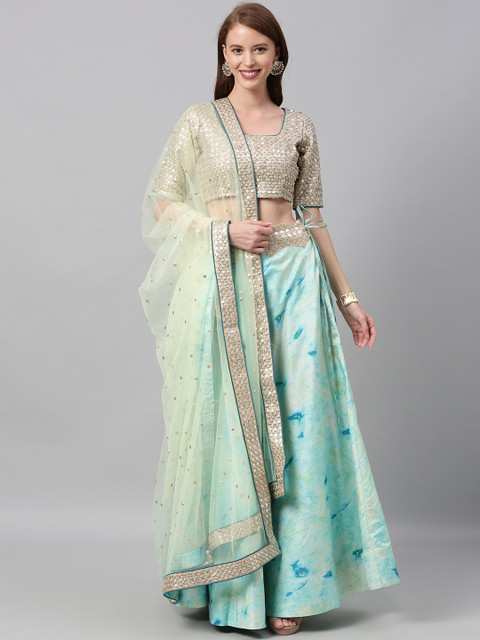 

panchhi Sea Green Embellished Semi-Stitched Lehenga & Unstitched Blouse with Dupatta