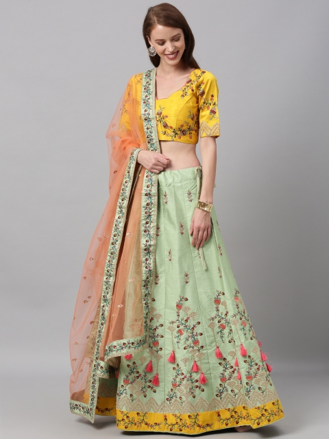 

panchhi Green & Yellow Embroidered Semi-Stitched Lehenga & Unstitched Blouse with Dupatta