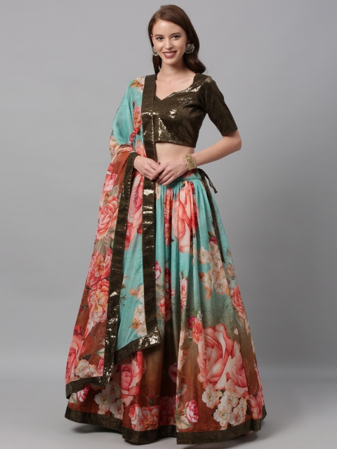 

panchhi Sea Green Semi-Stitched Lehenga & Blouse with Dupatta