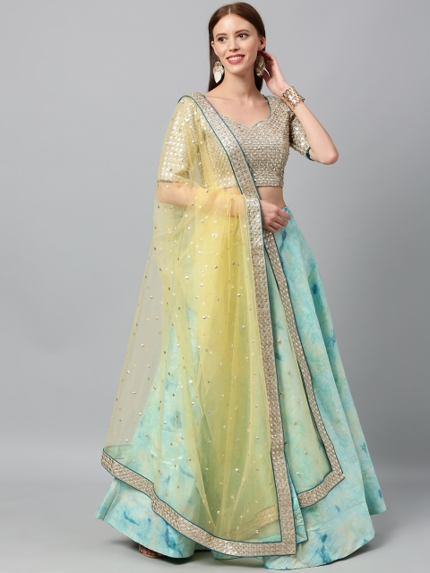 

panchhi Green & Golden Embellished Semi-Stitched Lehenga & Unstitched Blouse with Dupatta, Sea green