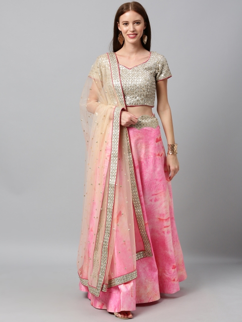 

panchhi Pink & Beige Embellished Semi-Stitched Lehenga & Unstitched Blouse with Dupatta