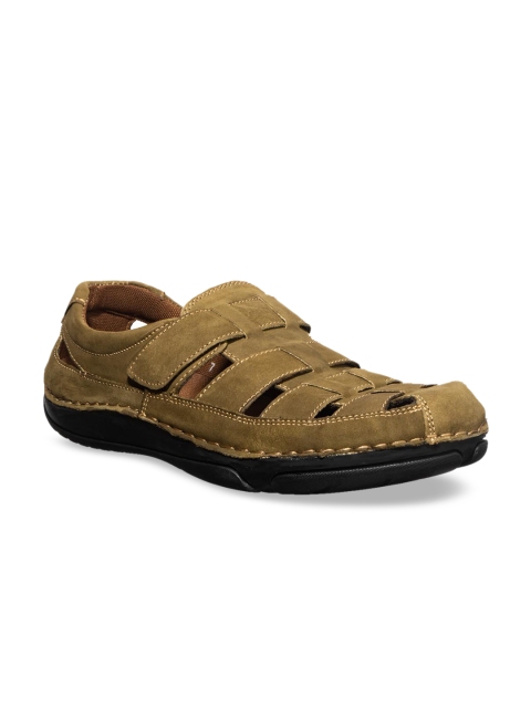 

Khadims Men Olive British Walkers Leather Brown Fisherman Sandals