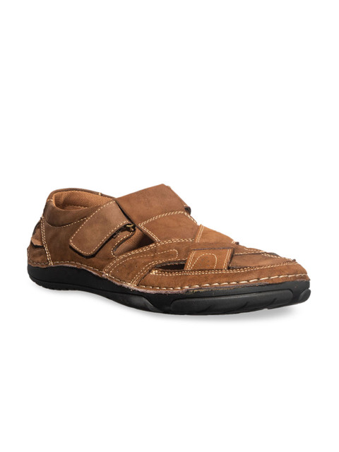 

Khadims Men Brown British Walkers Leather Shoe-Style Sandals