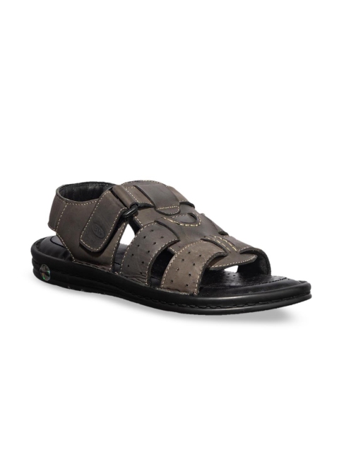 

Khadims Men Grey Leather British Walkers Comfort Sandals