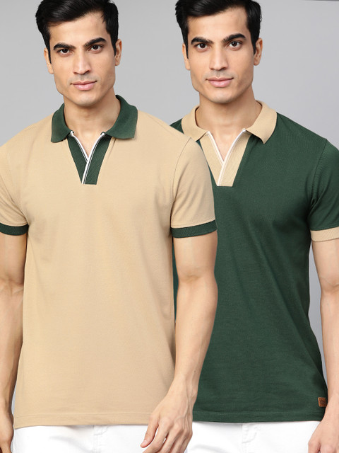 

Roadster Men Pack of 2 Solid Polo Collar T-shirt, Beige