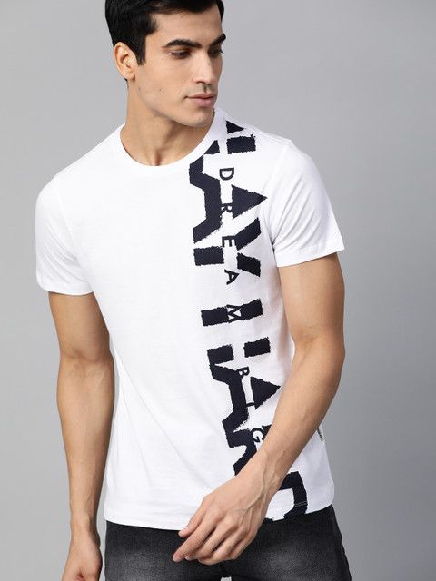 

Roadster Men White & Black Printed Round Neck T-shirt