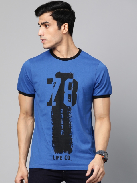 

Roadster Men Blue & Black Printed Round Neck T-shirt